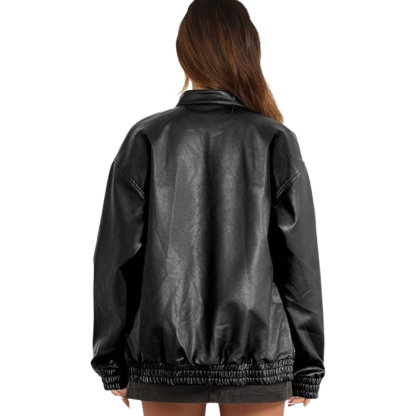 Women Faux Oversized Motorcycle Fall Fashion Leather Bomber Coats