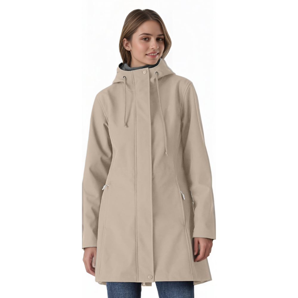Women Lightweight Waterproof Fleece Lined Hooded Softshell Rain Jacket