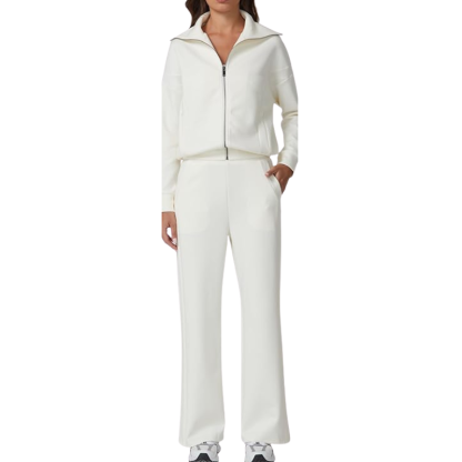 Womens Cotton 2 Piece Outfits Lapel Long Sleeve Zip Up Sweatshirt