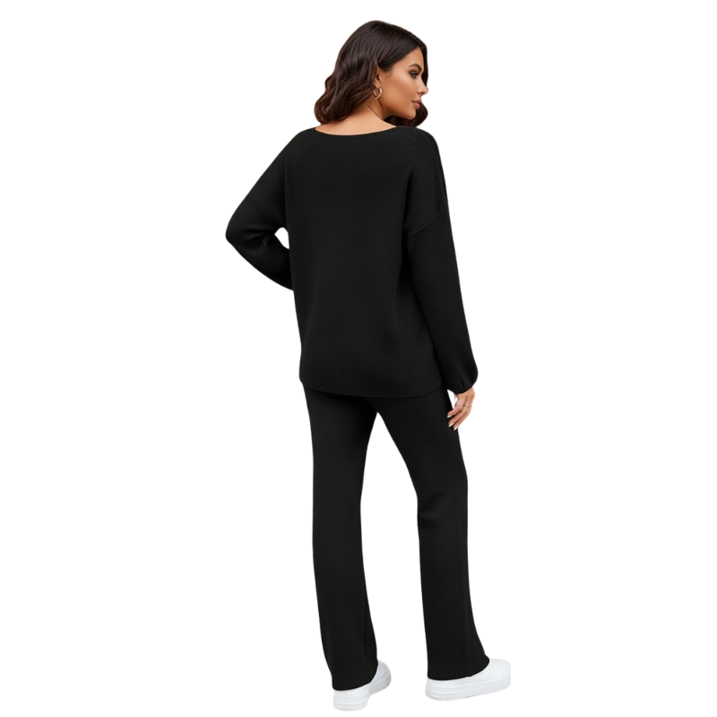 Women 2 Piece Outfits Casual V Neck Knit Wide Leg Sweater Lounge Set