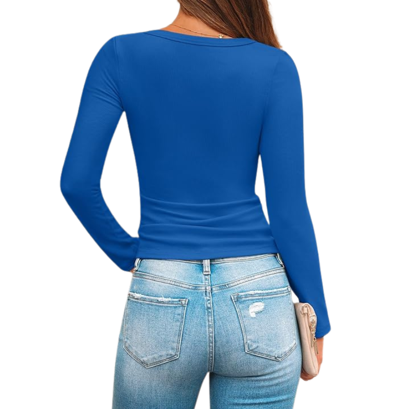 Womens Ribbed Square Neck Top Long Sleeve Slim Fit Basic Shirt For Fall Winter Spring Casual Crop Tee