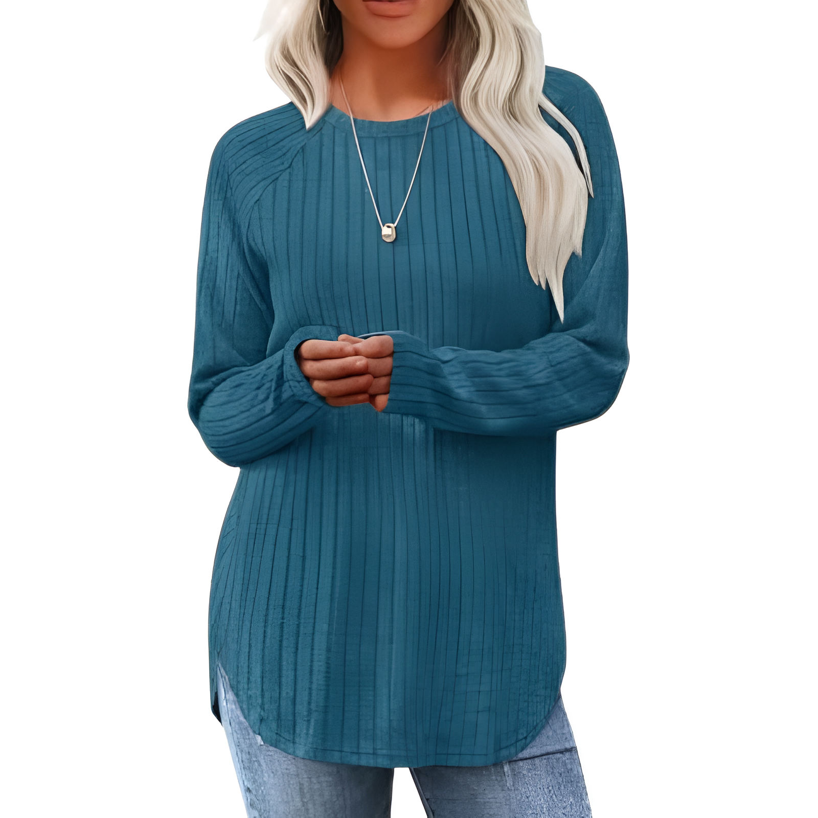 Long Sleeve Tunic Top With Loose Fit And Curved Hem For Women