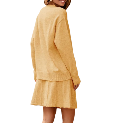 Womens Skirt 2 Piece Sweater Set Long Sleeve Crewneck Sweaters Pleated Mini Skirt Knit Lounge Sets