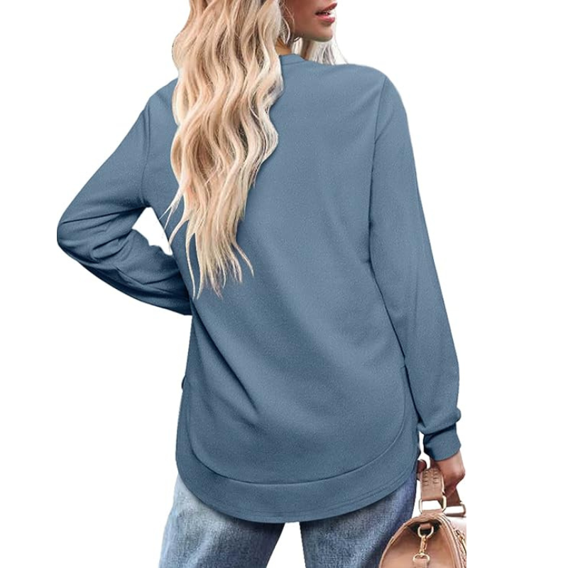 Sweatshirt Crewneck Long Sleeve Shirts High Low Tops Curved Hem For Womens