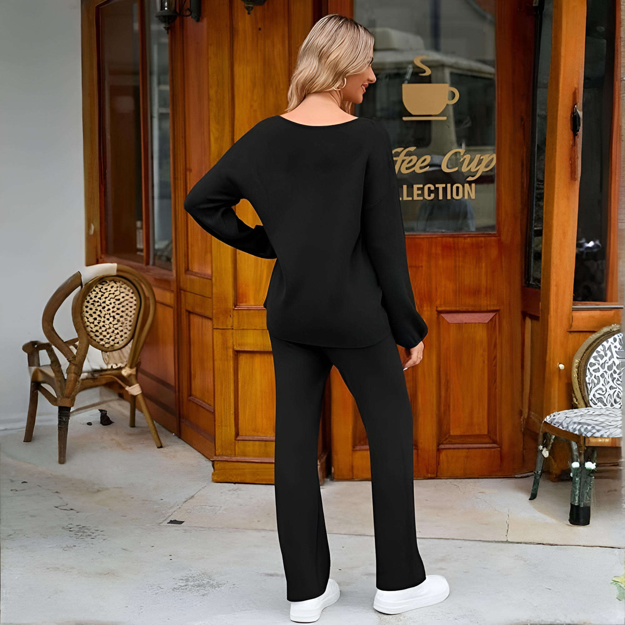 Two Piece Casual Knit Lounge Set With Sweater Top And Pants For Women