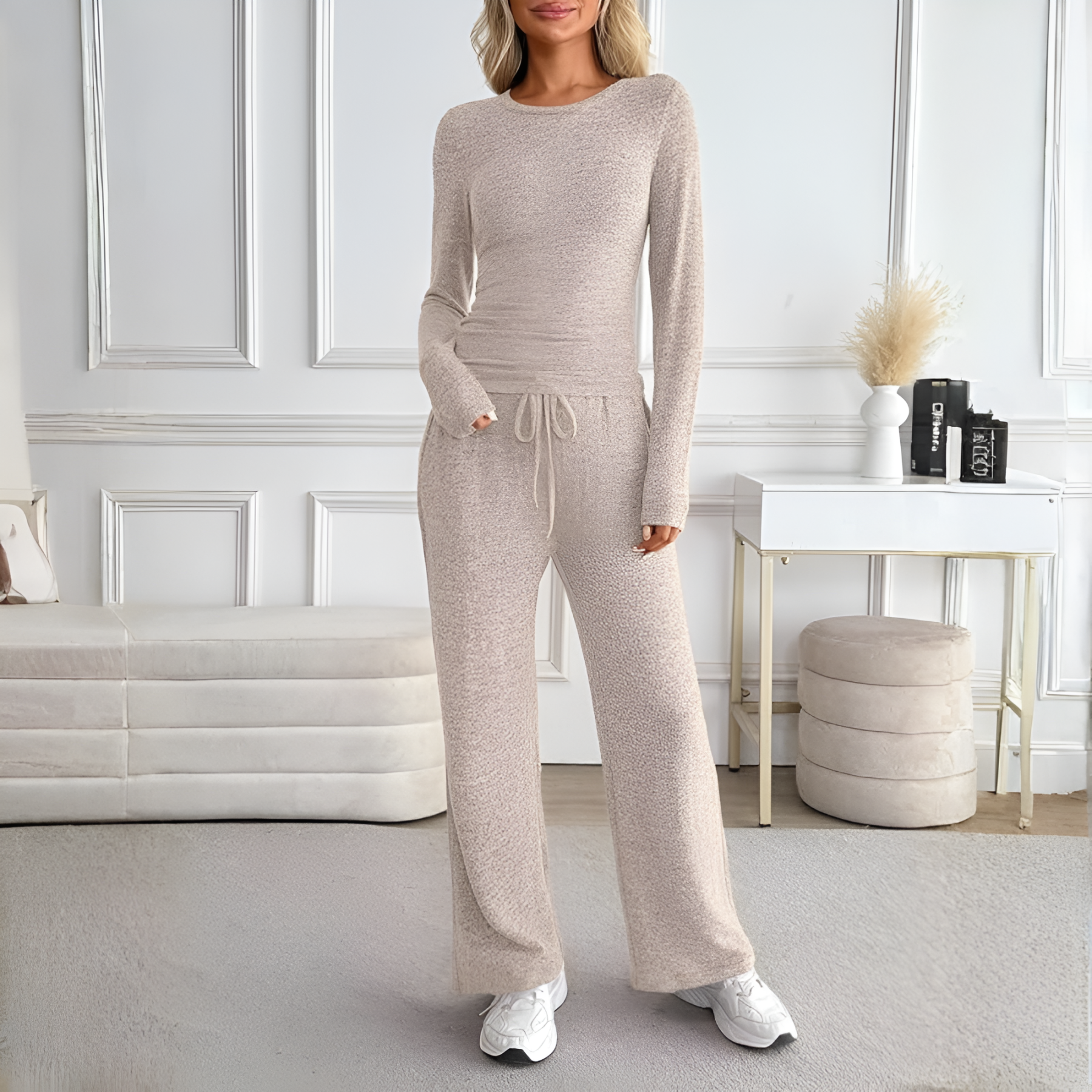 Two Piece Matching Knit Lounge Set For Travel And Vacation For Women