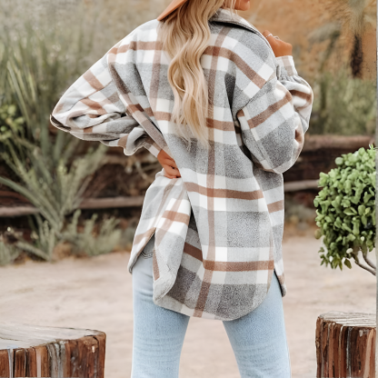 Plaid Design Oversized Long Sleeve Flannel Shacket For Women
