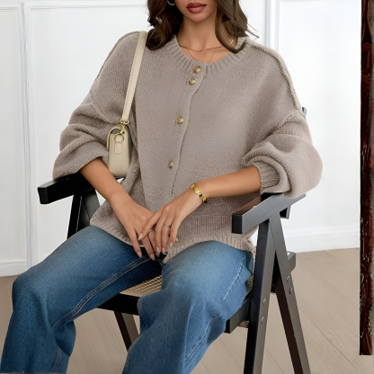 Oversized Button Up Knit Cardigan With Lantern Sleeves