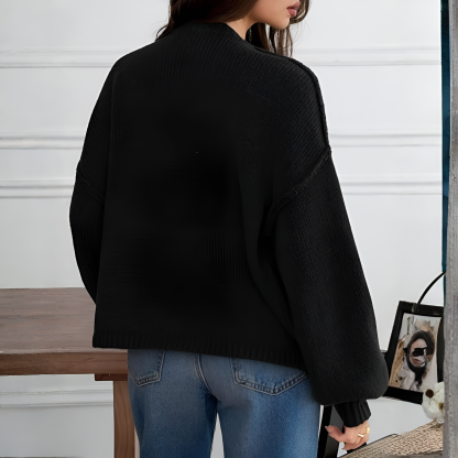 Oversized Button Up Knit Cardigan With Lantern Sleeves