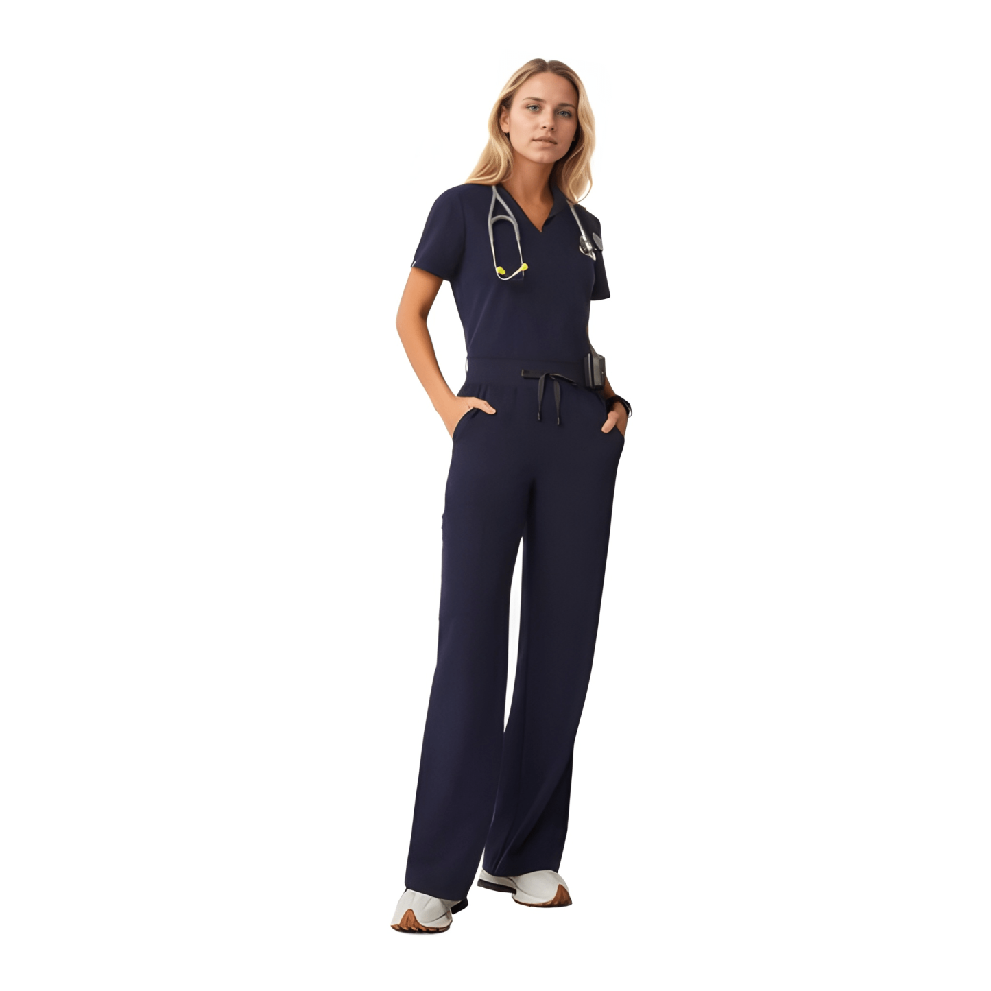 Women Professional Scrub Set with Cargo Pants and One Pocket Top