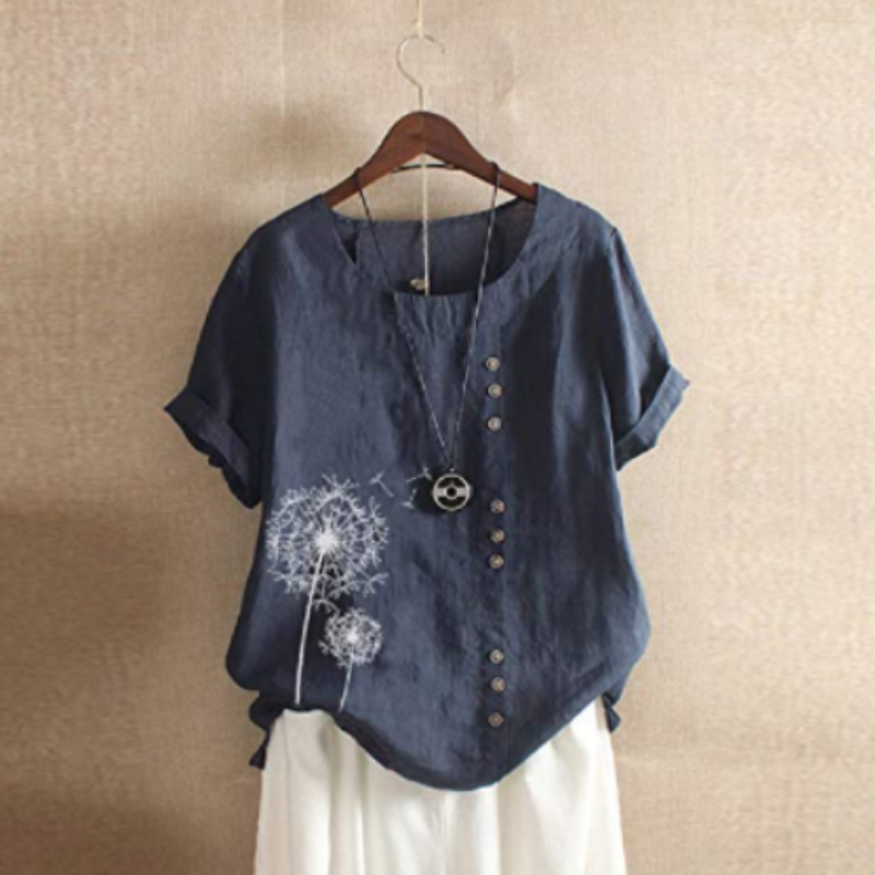 Dandelion Patch Button Summer Blouse-Comfy Blouse