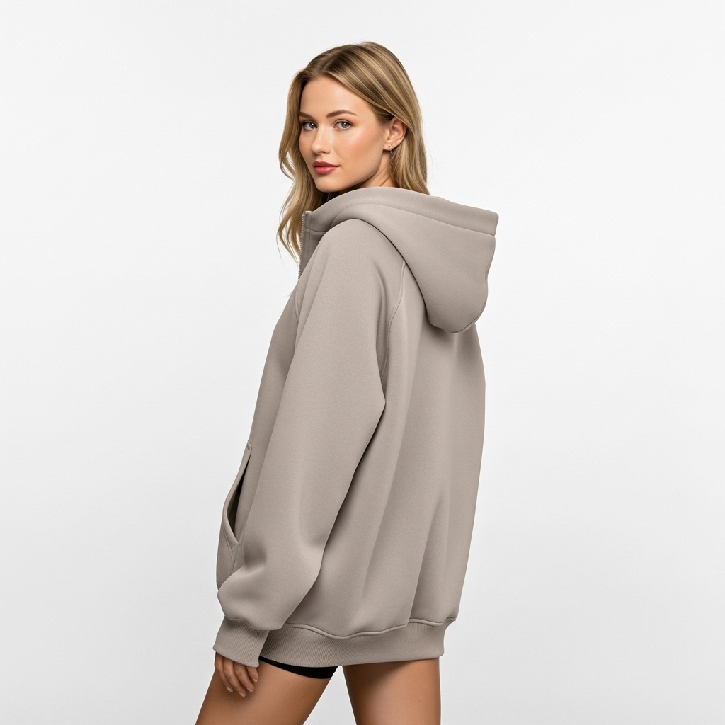 Half Zip Fleece Hoodie Sweatshirt With Oversized Fit Style For Women