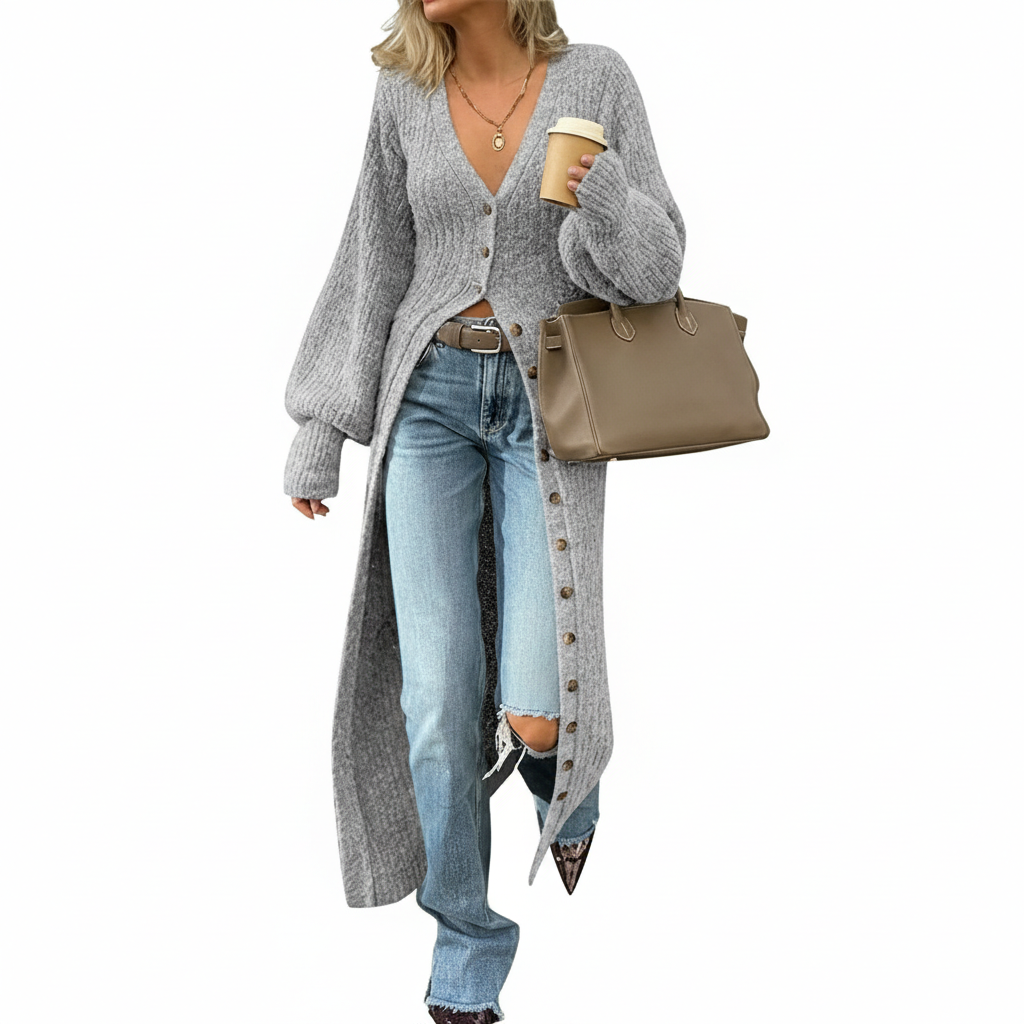 Long Sleeve Button Front Chunky Style Knit Cardigan Sweater Coat