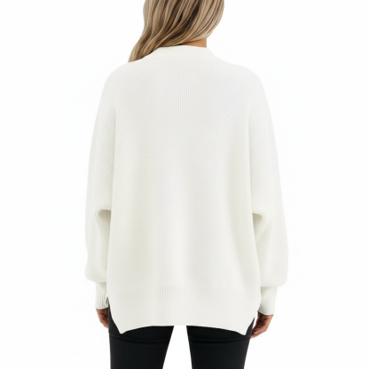 Oversized Batwing Knit Side Slit Pullover Sweater For Women