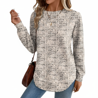 Dressy Long Sleeve Tunic Sweater With Curved Hem And Loose Fit For Women