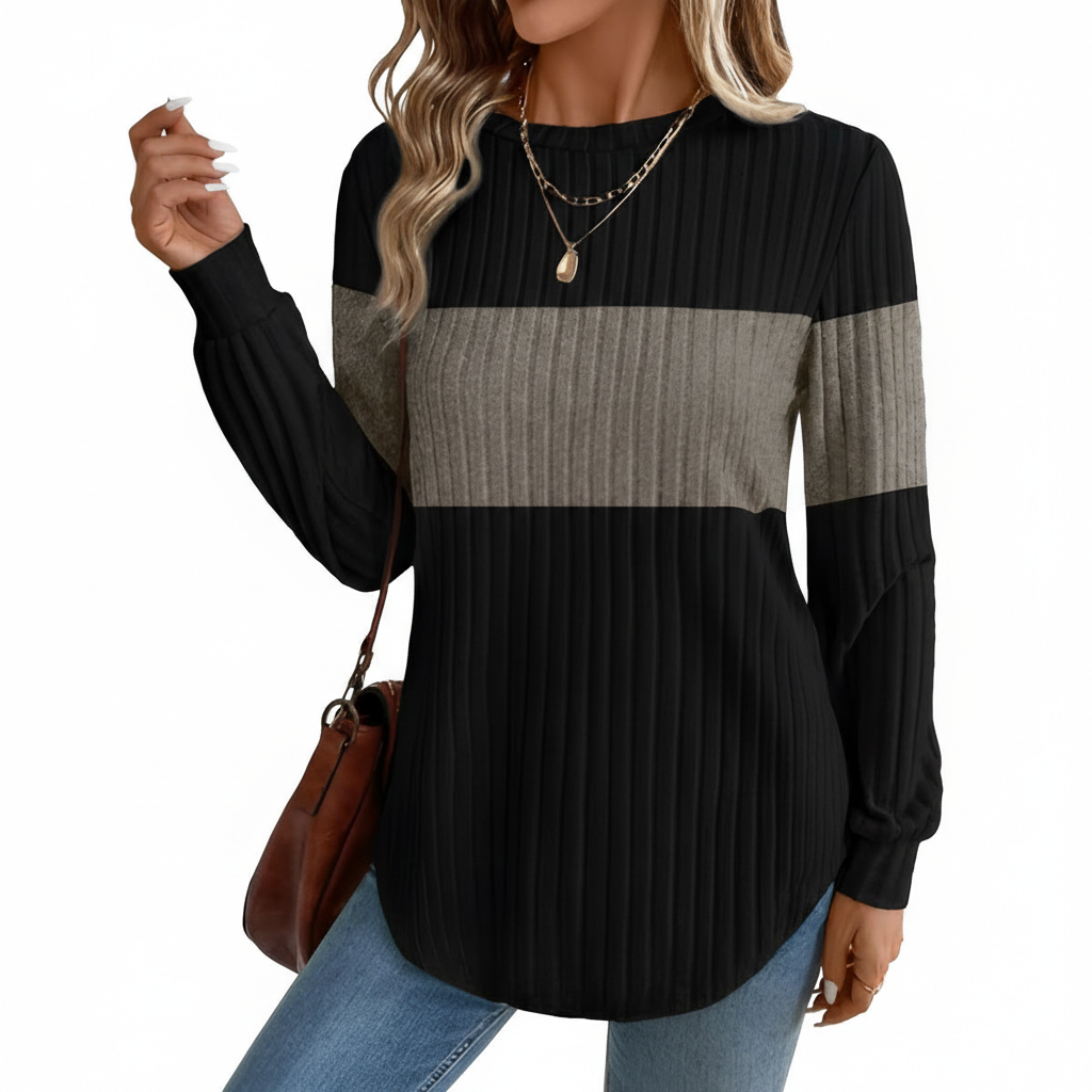 Dressy Long Sleeve Tunic Sweater With Curved Hem And Loose Fit For Women