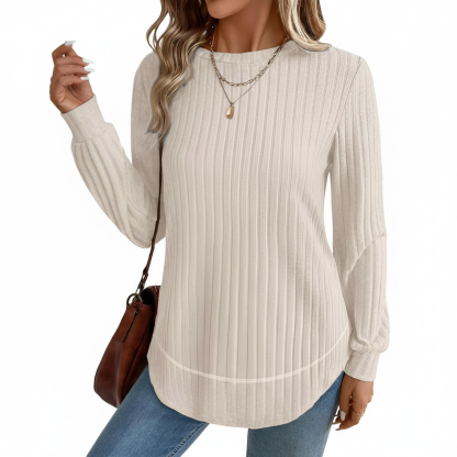 Dressy Long Sleeve Tunic Sweater With Curved Hem And Loose Fit For Women