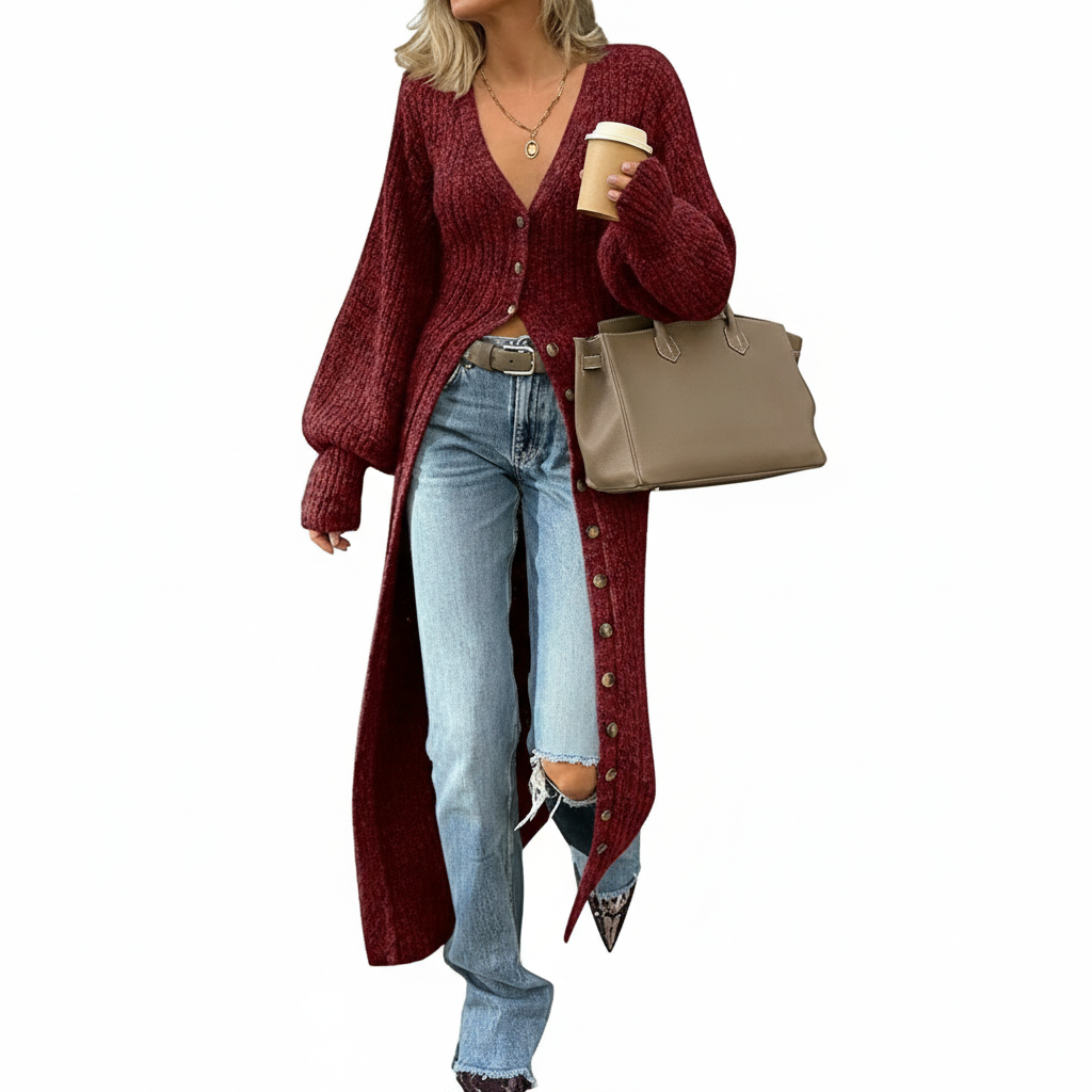 Long Sleeve Button Front Chunky Style Knit Cardigan Sweater Coat