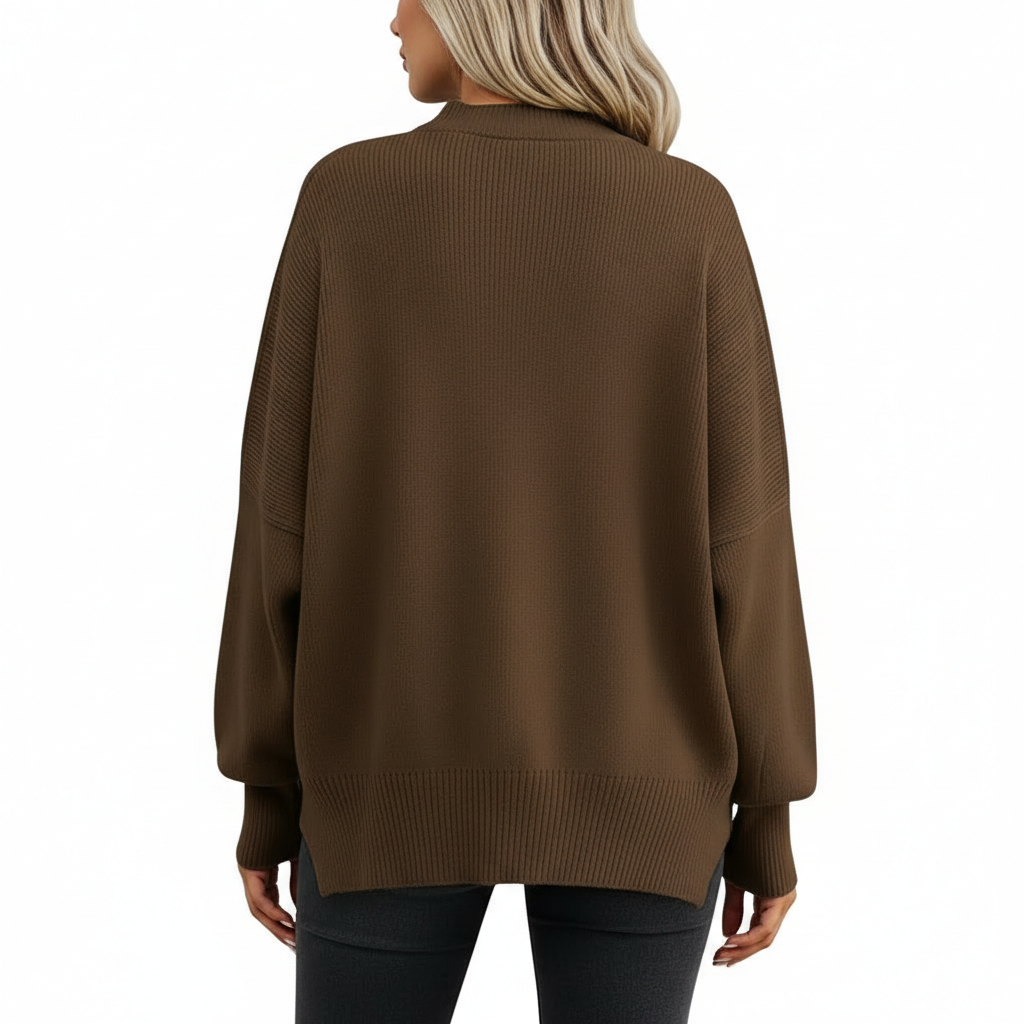 Oversized Batwing Knit Side Slit Pullover Sweater For Women