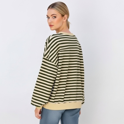 Women Oversized Striped Crewneck Sweatshirt Long Sleeve