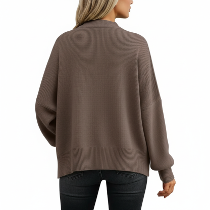 Oversized Batwing Knit Side Slit Pullover Sweater For Women