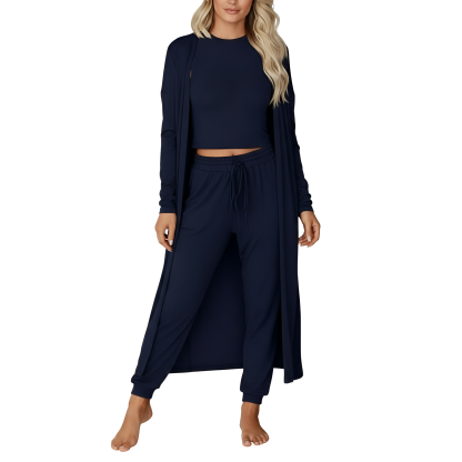 Three Piece Travel Lounge Set With Cardigan Matching Top And Jogger For Women