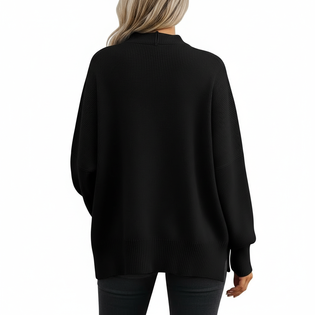 Oversized Batwing Knit Side Slit Pullover Sweater For Women