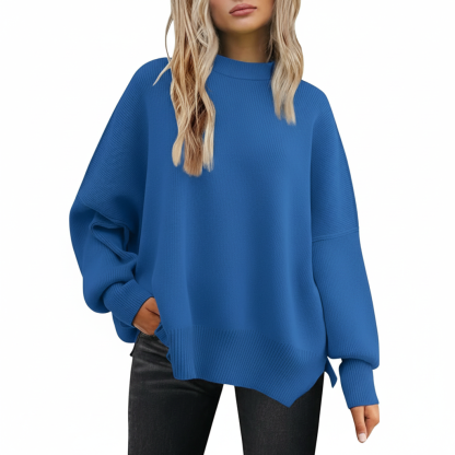 Oversized Batwing Knit Side Slit Pullover Sweater For Women