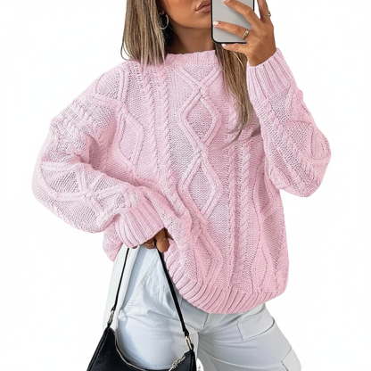 Oversized Cable Knit Sweater Crewneck Cozy Fall Pullover Top For Women