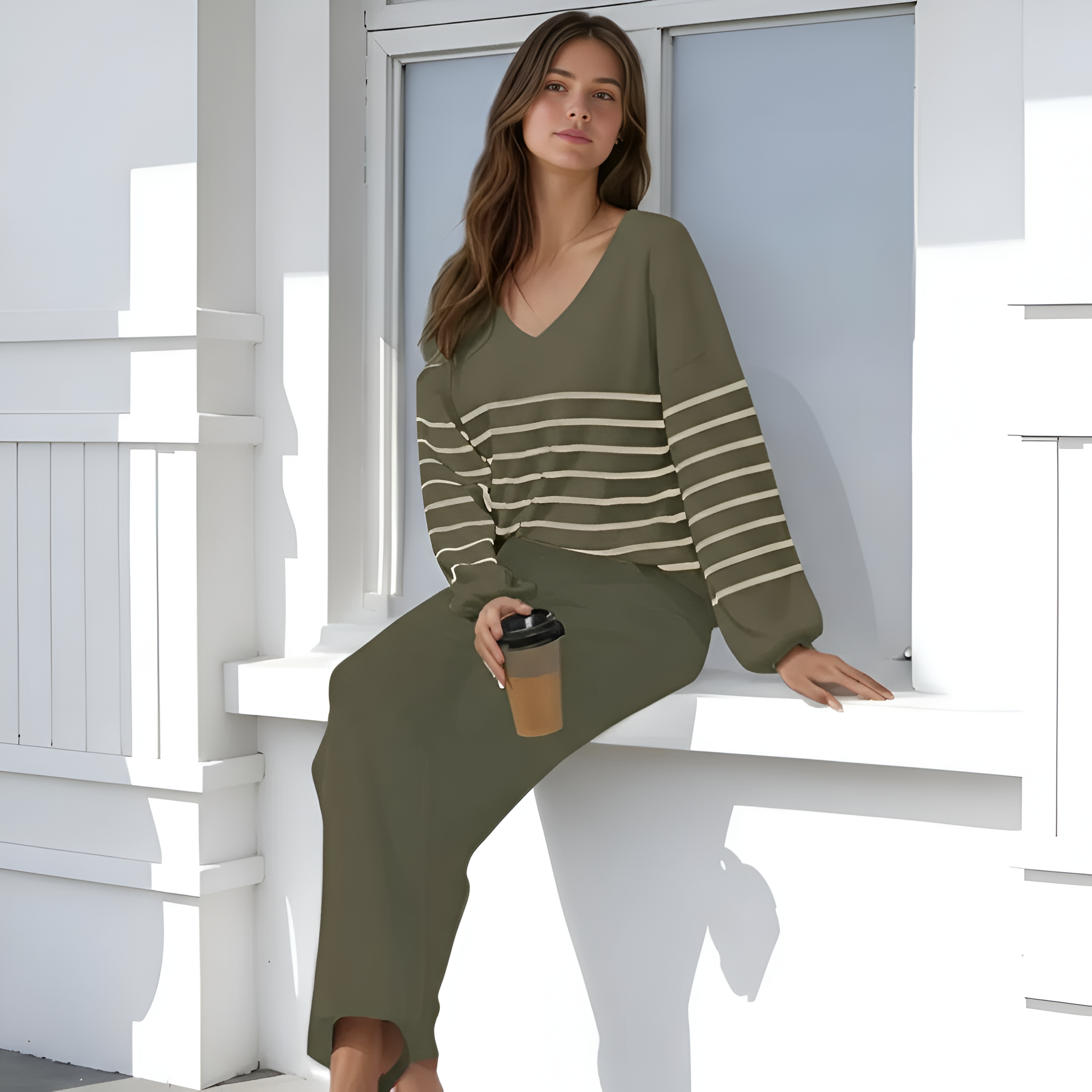 Two Piece Lounge Sets For Women With Knit Sweater Top And And Matching Pants