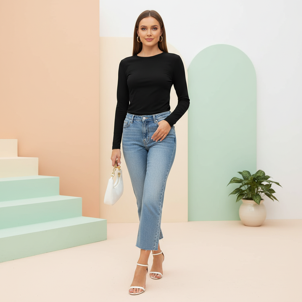 Women’s Trendy Long Sleeve Crop Top Tight Fit Casual Wear