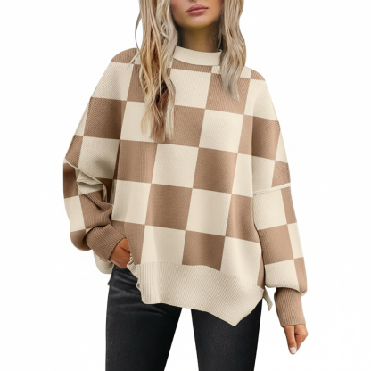 Oversized Batwing Knit Side Slit Pullover Sweater For Women