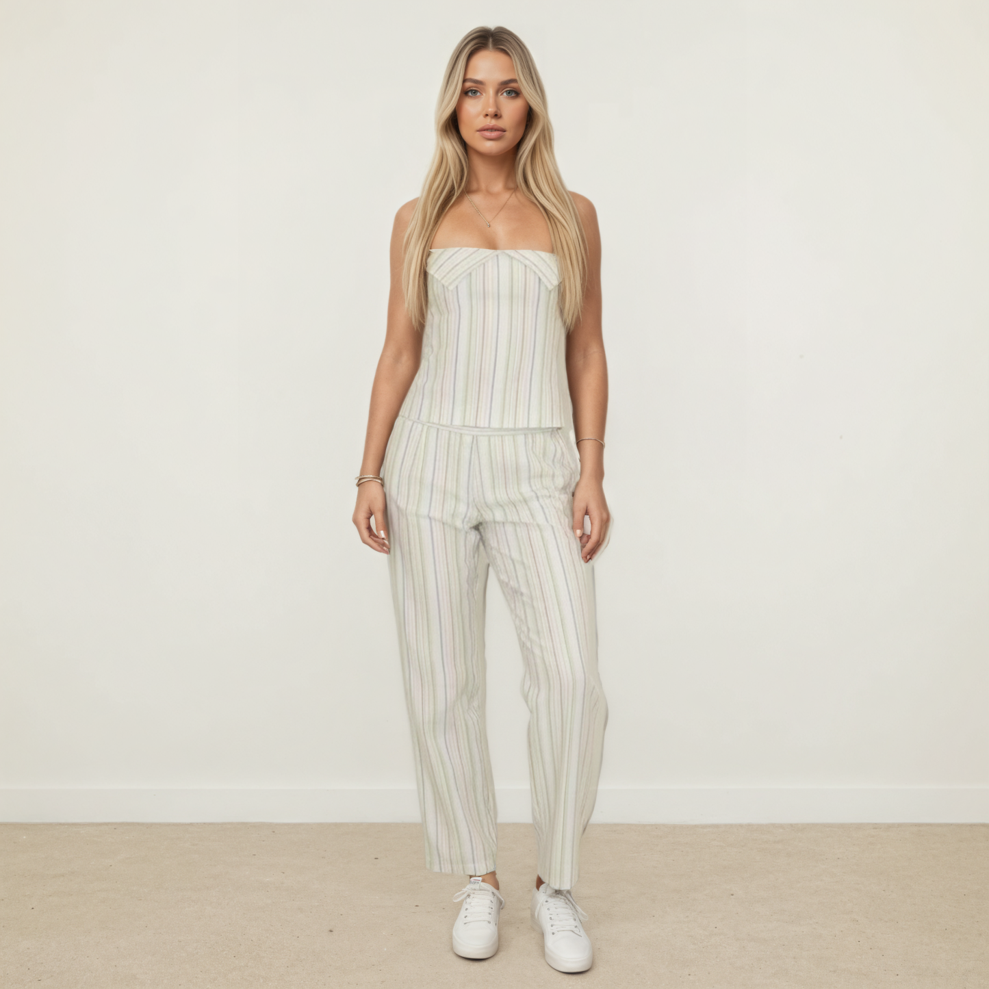 Striped Design Two Piece Summer Outfit For Women