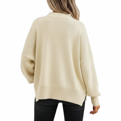 Oversized Batwing Knit Side Slit Pullover Sweater For Women