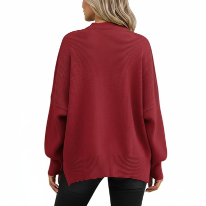 Oversized Batwing Knit Side Slit Pullover Sweater For Women