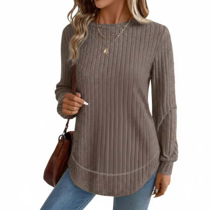 Dressy Long Sleeve Tunic Sweater With Curved Hem And Loose Fit For Women