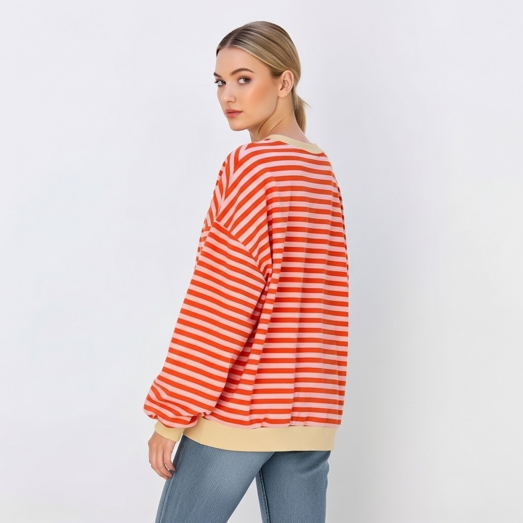 Women Oversized Striped Crewneck Sweatshirt Long Sleeve