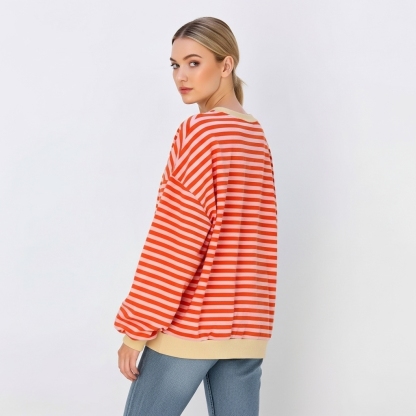Women Oversized Striped Crewneck Sweatshirt Long Sleeve