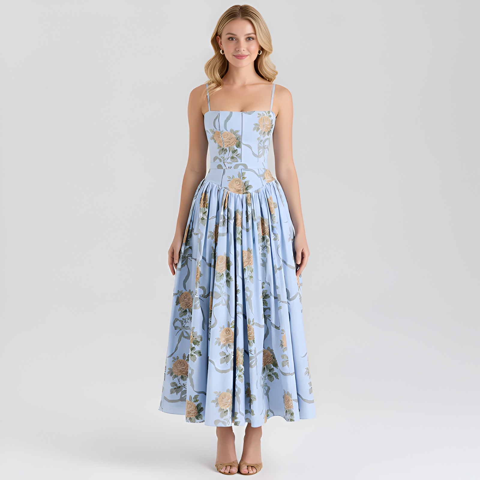 Floral Print Maxi Dress With Spaghetti Straps