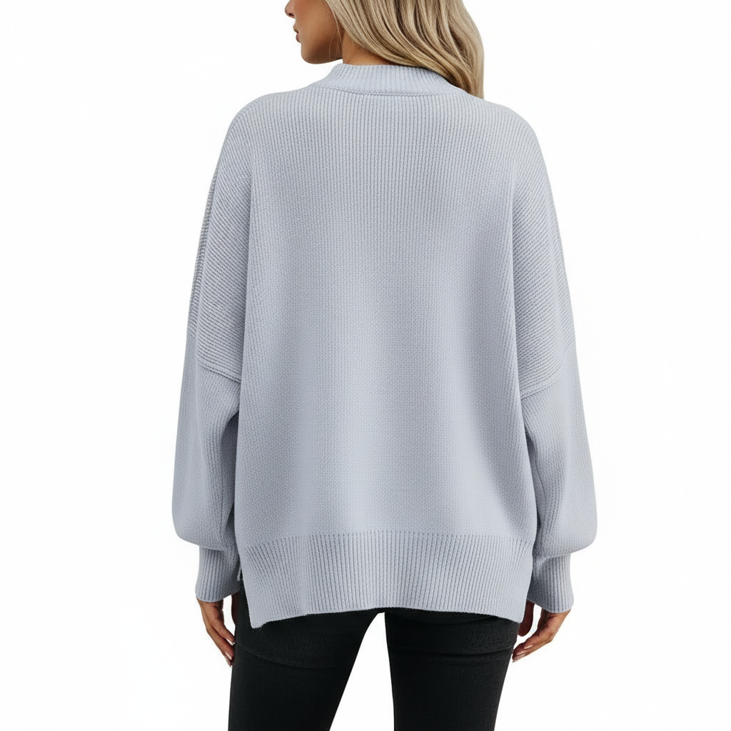 Oversized Batwing Knit Side Slit Pullover Sweater For Women