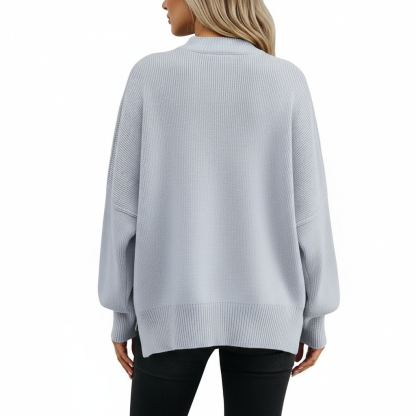 Oversized Batwing Knit Side Slit Pullover Sweater For Women