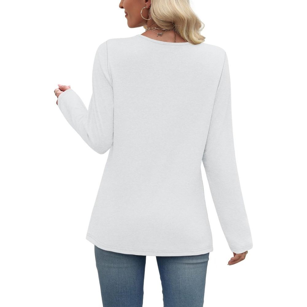 Long Sleeve Shirts for Women Fall Outfits V Neck T Shirts Button Down Tunic Tops