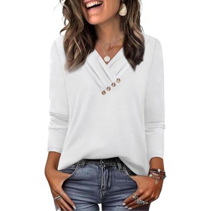 Long Sleeve Shirts for Women Fall Outfits V Neck T Shirts Button Down Tunic Tops