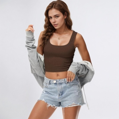 Womens Sleeveless Fitted Tank Top Square Ribbed Basic Tee