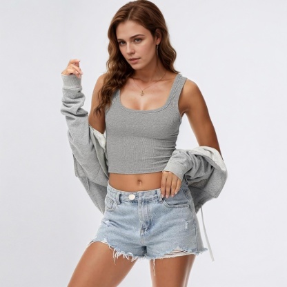 Womens Sleeveless Fitted Tank Top Square Ribbed Basic Tee