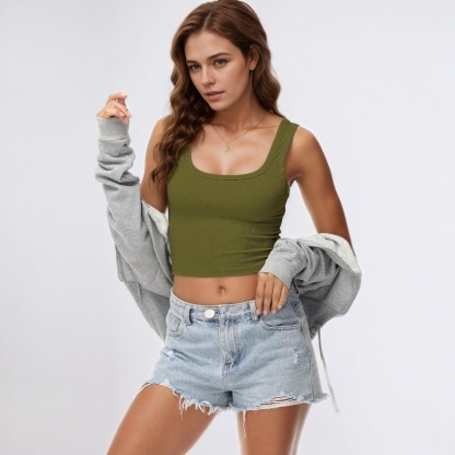 Womens Sleeveless Fitted Tank Top Square Ribbed Basic Tee