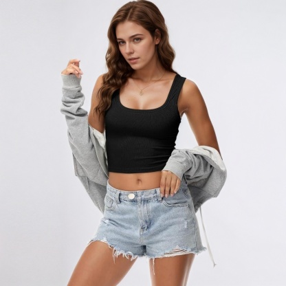 Womens Sleeveless Fitted Tank Top Square Ribbed Basic Tee
