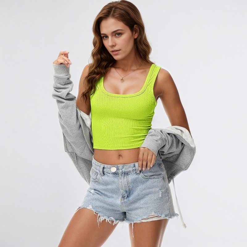 Womens Sleeveless Fitted Tank Top Square Ribbed Basic Tee