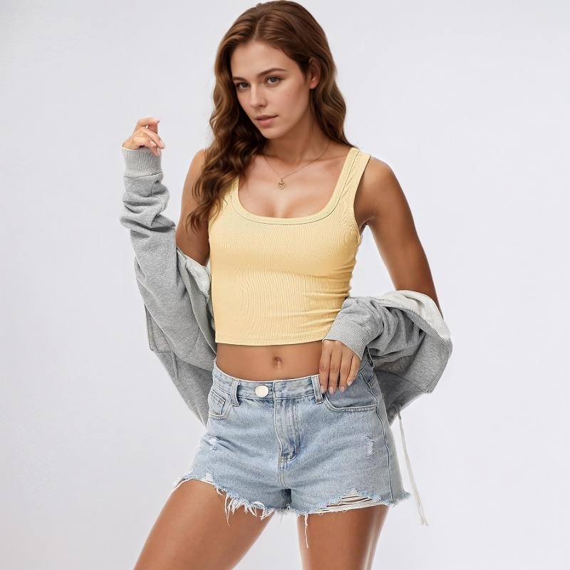 Womens Sleeveless Fitted Tank Top Square Ribbed Basic Tee
