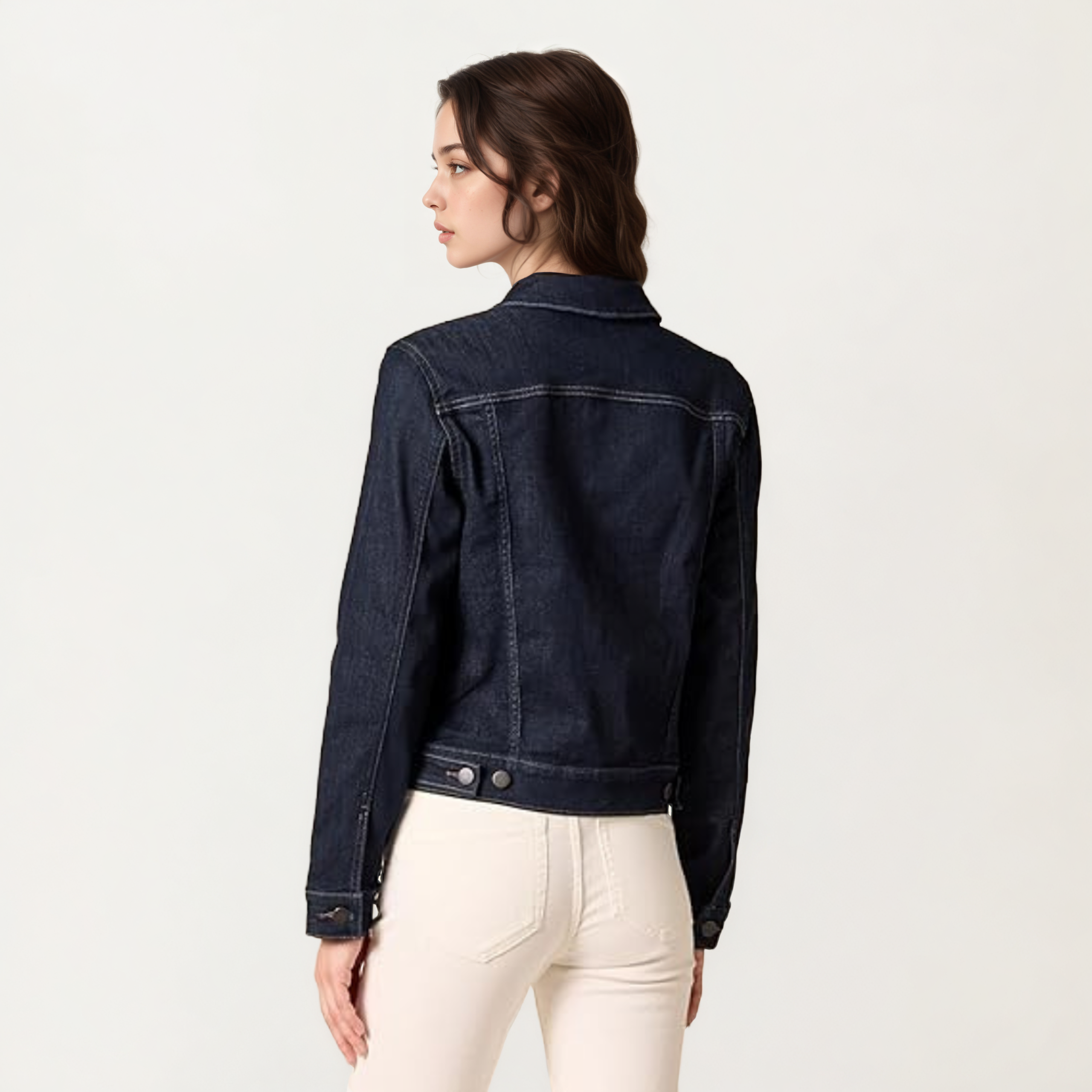 Women Classic Front Button with Pockets Denim Jacket